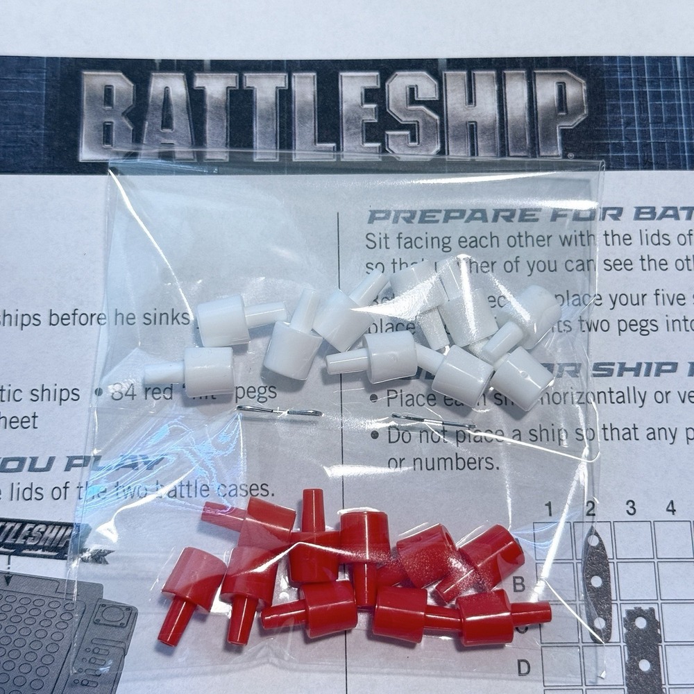 Battleship 2012 Game Hasbro Replacement Parts 20 Pieces 10 Red Pegs & 10 White A
